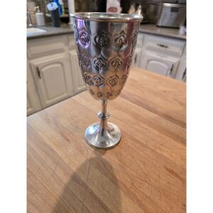 Silver Plate Goblet Ren Fair Fleur de Lis John Coiner Designs Large Wine Vessel